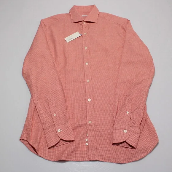 Caliban NWT Dress Shirt Size 40 15.75 Regular Fit in Orange Houndstooth Cotton